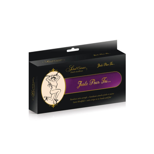 Set de 5 bandeaux satinés violets chevilles poignets et yeux 